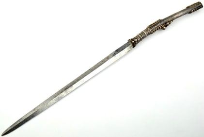 Fine and Unusual 18th Century Silver Hilted Stiletto Dagger with Gemstone Pommel