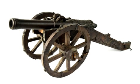 Antique 1630 Dated Bronze Cannon with Relief Cast Crest and Original Wood & Metal Carriage.