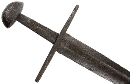 Important 10th-11th C. Transitional Viking to Crusader Knight Sword with Copper or Brass Inlaid