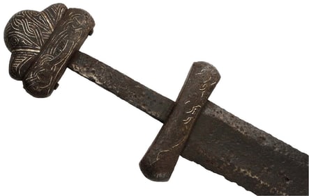 Exceptional Excavated 8th-10th C. Scandinavian Viking Warrior's Sword with Silver Inlaid Iron Pommel