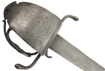 Very Good 16th C. German Cavalry DUSAGE Sword with Iron Hilt Mounts, Original Leather Grip Cover and