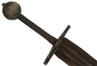 Interesting Late Viking to Crusaders era Broad Sword with Bronze Pommel and Silver Inlaid Guard.