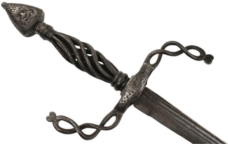 Wonderful 16th-17th C. German or Dutch Aristocrat's Rapier Sword with Chiseled Steel Hilt Featuring