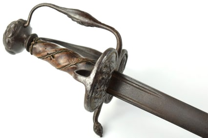 Good 1650s. English Cromwellian Civil War era WALOON Rapier Sword with Chiseled Iron Hilt and