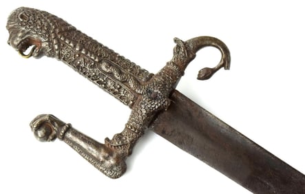 Interesting 16th-17th C. Polish Austrian or Hungarian Hussar Sword with Chiseled Iron Hilt Depicting