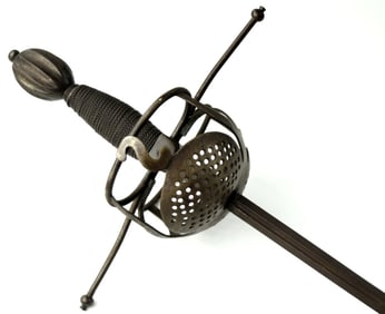 Elegant German or Italian PAPPENHEIMER Swept Hilt Rapier Sword with Pierced & Chiseled Iron Hilt