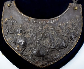 Very Fine Quality Gold Inlaid European Knight's GORGET Neck Armor Exhibiting Relief Battle Scene of