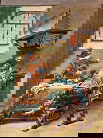 Beautiful Antique VERY LARGE Oil on Canvas Painting of Two French or German Musketeers Cavaliers