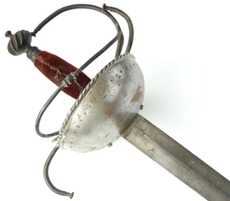 Interesting 17th-18th C. Spanish or Portuguese Cup-hilt Rapier Sword with Original Velvet Fabric