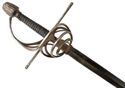 German or Spanish 16th-17th C. Military Swept-hilt Rapier Sword with Traditional Iron Hilt and