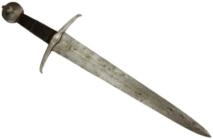 Exceptionally Rare 12th-14th C. Crusader Knight Large Battle Dagger with Gold or Brass Inlaid Maker