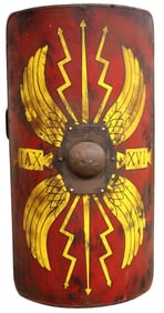 Impressive Large Antique Roman Legionary Style SCUTUM Shield of Carved Wood & Iron, Painted in