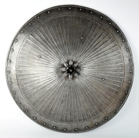 Fantastic Very Large Fluted Forged Steel Knight's Shield with Fine Chiseled Spiked Flower Head