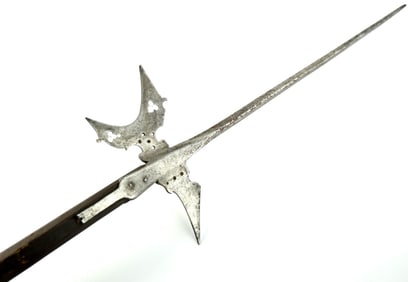 Rare 16th-17th C. German or Swiss HALBERD Polearm, Axe Form Head with Struck Maker's Mark. Full