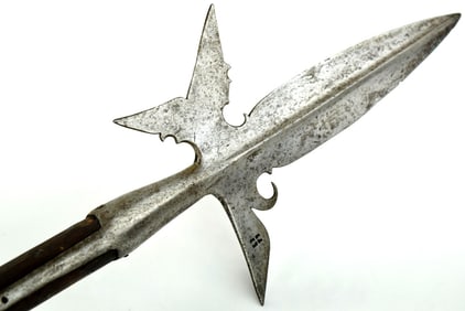 Rare 16th-17th C. German or Swiss HALBERD Polearm, Axe Form Head with Struck Maker's Mark. Broad