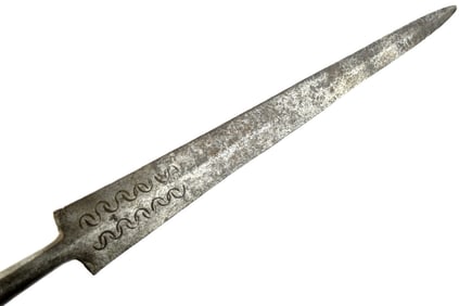 Interesting 17th C. French Scottish English or Italian Long Pike Lance Spear Polearm with Engraved