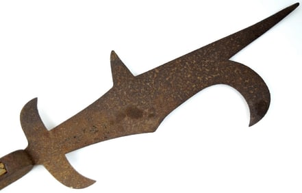 Large 16th C. Italian BILL Polearm Halberd Head with Part of Original Wood Shaft.