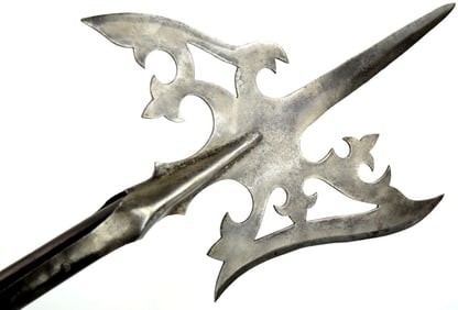Large German Swiss or Italian Halberd Polearm with Openwork Axe Form Head and Double Edged Dagger