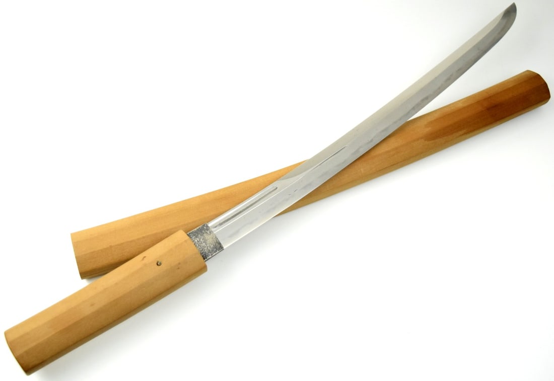 Antique Japanese Wakizashi Sword ~ Signed Mihara ju Masatsugu Saku: Antique Japanese Wakizashi Sword in Shirasay. Blade tang bearing the name Mihara ju Masatsugu Saku Total length (inside scabbard if present): 24 1/2", Blade length: 16". Detailed condition reports are