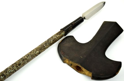 Edo or Meiji Period Japanese Fukuro Yari with Lacquered Shaft with Abalone