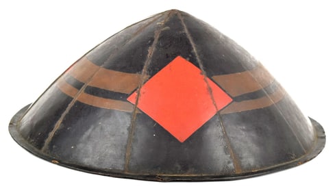 Rare Early Japanese Samurai Metal JINGASA Hat Helmet with Beautiful Original Black, Brown & Red