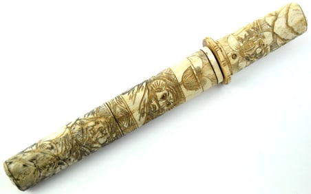 Japanese Trade Tanto Sword in Carved Ox Bone Mounts