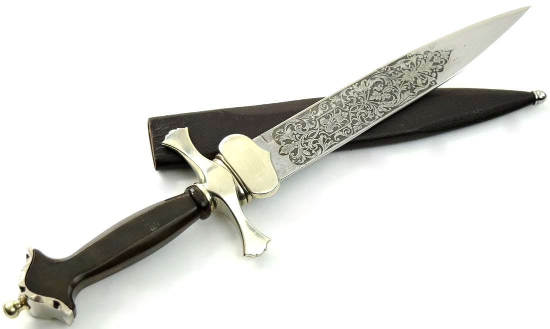 19th C. Large Spanish Toledo etched dagger w/crossguard (1 of 10)