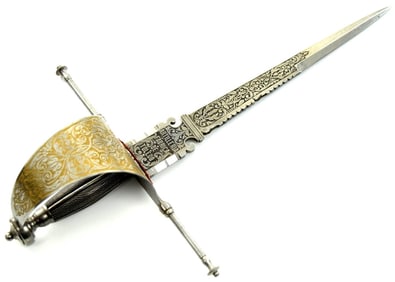 Spanish Toledo Elaborate woven silver wire grip Main Gauche Dagger