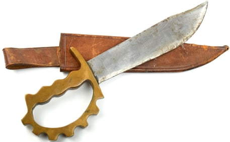 Rare Australian-made US WW2 LARGE V44 Cogwheel Brass Knucks Ranger Fighting Knife -Knuckle. original