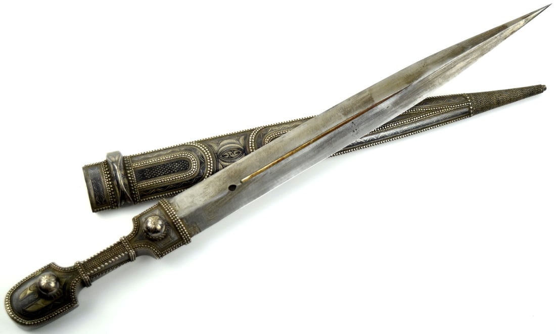 Nice 19th Century Niello Silver Caucasian Kindjal Dagger ~ maker marked (1 of 20)