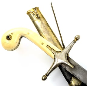 Nice 19th Century Ottoman Shamshir Sword ~ Damascus Blade ~Silver Mounted ~ Maker Marked