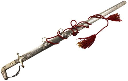 Good Antique Islamic Arabic Arab SAIF Sword in Engraved Silver Mounts, Original Tasseled Cord for