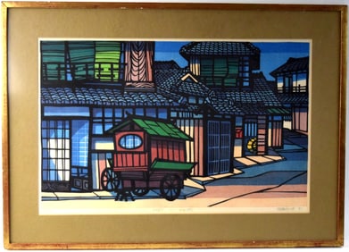 American Clifton Wayne Karhu Cart In Kyoto 1971 Woodblock Print