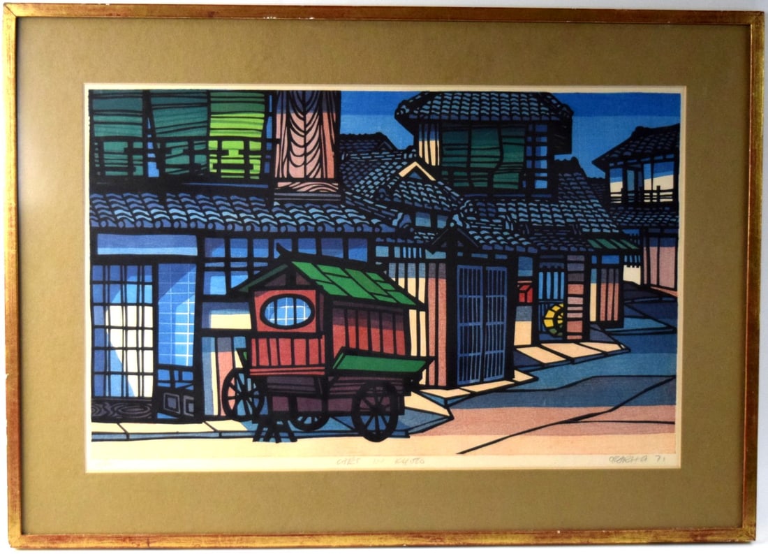 American Clifton Wayne Karhu Cart In Kyoto 1971 Woodblock Print (1 of 10)