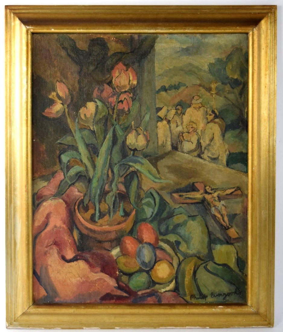 American Philip Howard Evergood ( 1901-1973)Oil On Canvas Painting (1 of 10)