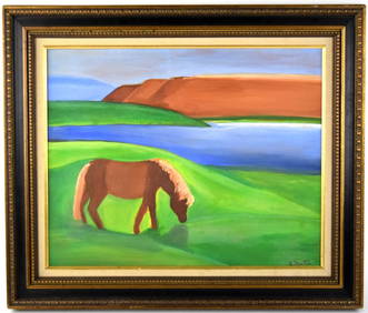 American Louisa Matthiasdottir (1917-2000) The Brown Horse Oil On Canvas Painting (1 of 10)