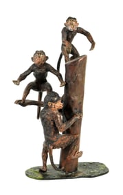 An Austrian Bronze Figural Group Three Monkeys Playing On The Tree