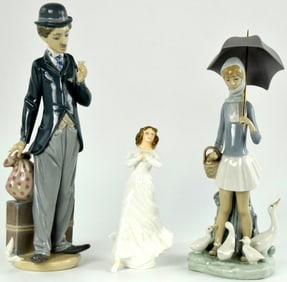 Group Of Two Vintage Retired Lladro Porcelain Figurines Plus Royal Doulton Figurine