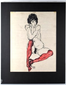 After Austrian Egon Schiele ( 1890-1919 ) Seated Female  Nude Print