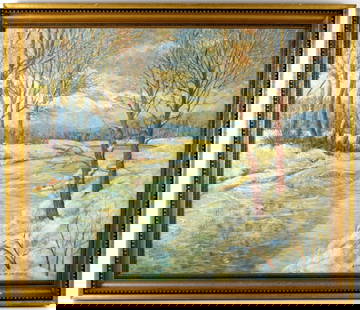 American/Norwegian Eistein Olaf Drogseth Oil On Canvas Painting: Landscape oil on canvas painting by listed American/Norwegian artist Eistein Olaf Drogseth (1874-1947). Eistein Olaf Drogseth was active/lived in New York / Norway. Signed lower right. Provenance: pri
