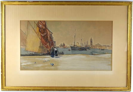 American Francis Hopkinson Smith Watercolor Painting: Fine watercolor on paper painting "Venice" by listed American artist Francis Hopkinson Smith (1838-1915). Signed lower left. F. Hopkinson Smith was born in 1838, in Baltimore, Maryland. He was a self-