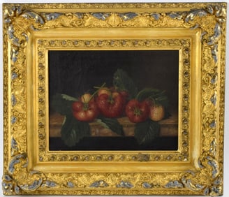 American Werner Hunzinger Strawberries Oil On Canvas Painting