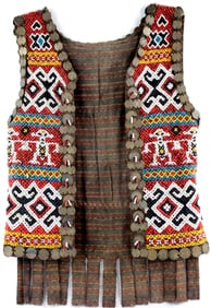Exceptional Antique Beaded Vest Decorated With Old Coins