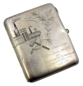 Nice 1930s Russian Soviet Niello Silver Cigarette case ~ Presented to RKKA Soldier