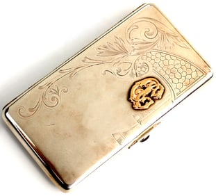 Russian Imperial Sterling Silver and Gold Inlay Cigarette Case ~ 84 and Makers Mark