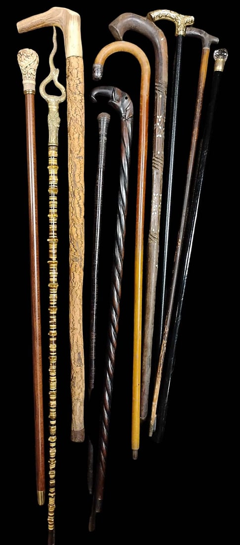 Collector Lot of 10 Various Antique Walking Cane Canes Sticks. (1 of 2)