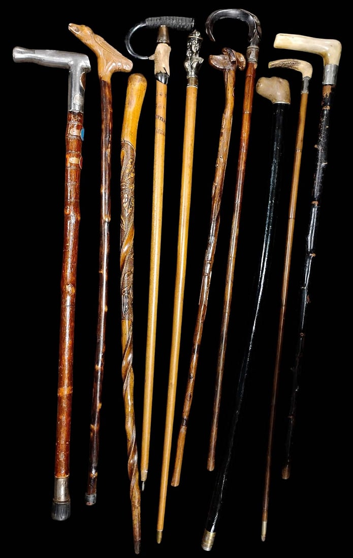 Collector Lot of 10 Various Antique Walking Cane Canes Sticks. (1 of 2)