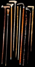 Collector Lot of 10 Various Antique Walking Cane Canes Sticks.