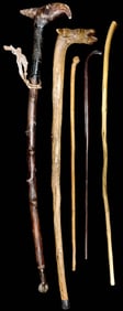 Lot of 5 Vintage Antique American Folk Art Carved Wood Primitive Walking Cane Sticks, Massive Eagle