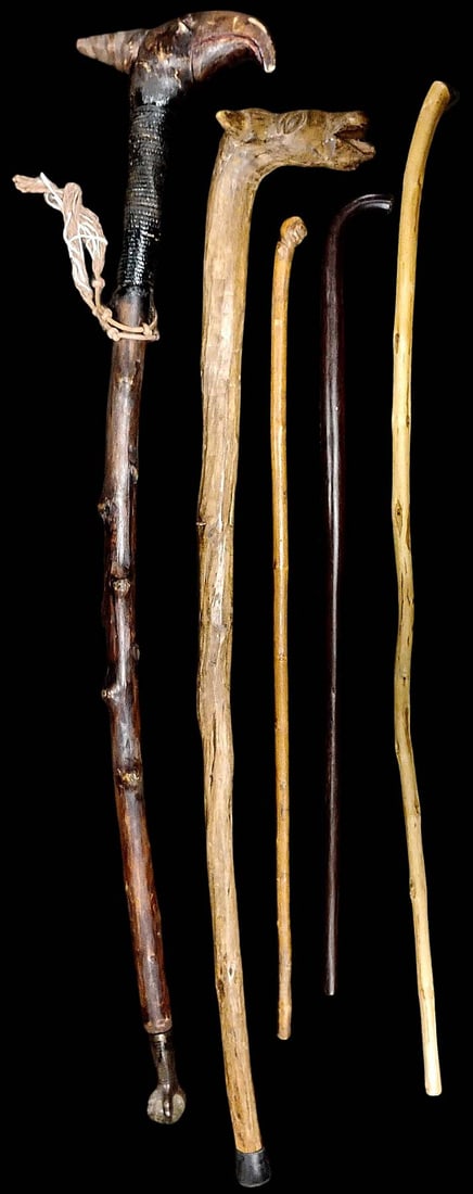 Lot of 5 Vintage Antique American Folk Art Carved Wood Primitive Walking Cane Sticks, Massive Eagle (1 of 6)